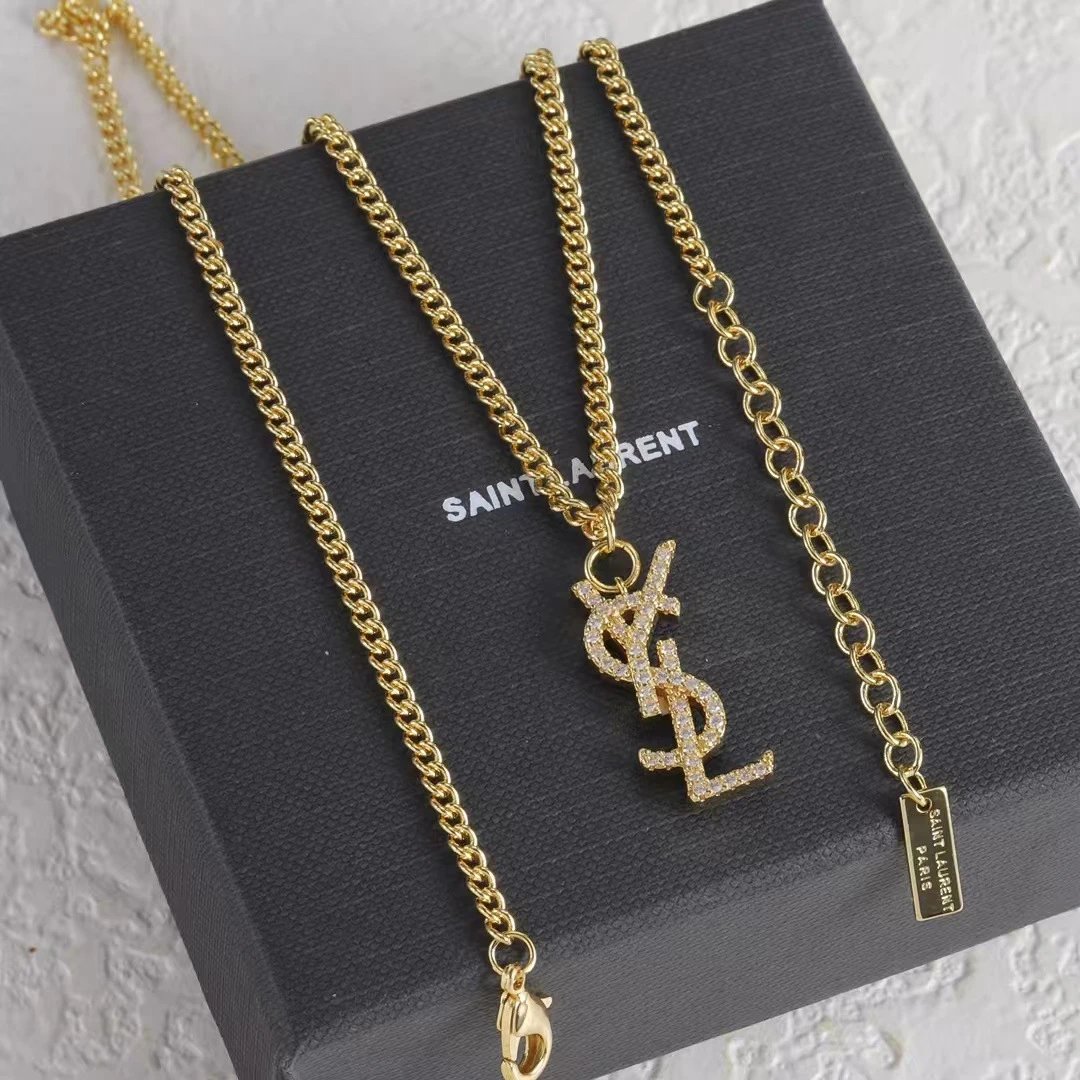 Saint Laurent YSL Monogram Logo Pendant Necklace