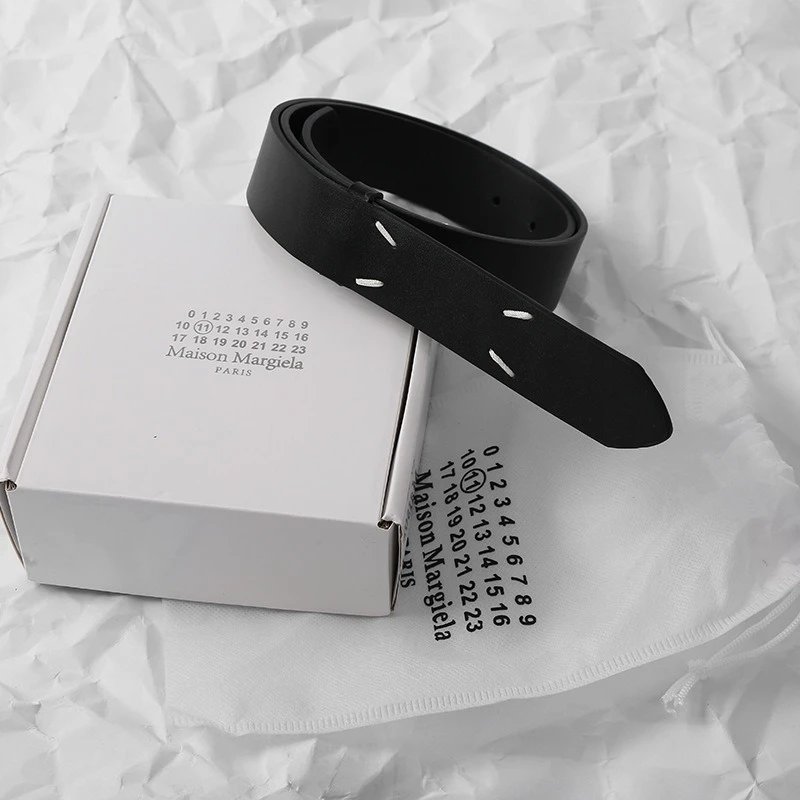 Maison Margiela Black Leather Belt with Number Grid Buckle