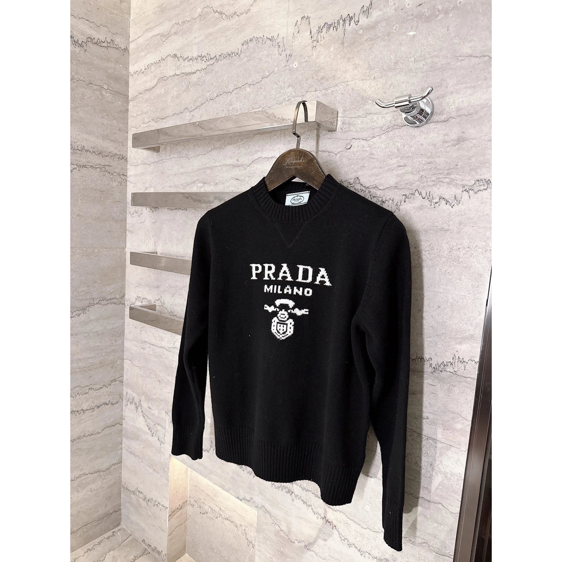 Prada Milano Intarsia Logo Crewneck Wool Sweater