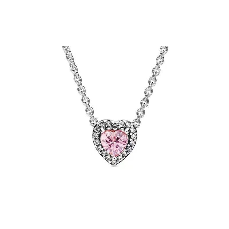Heart Shaped Halo Pendant Necklace with Chain in Silver or Rose Gold Tone