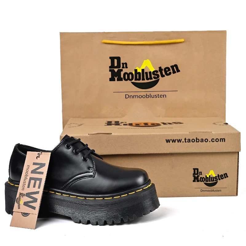 Dn Mooblusten Black Platform Derby Shoe with Yellow Stitching and Chunky Sole