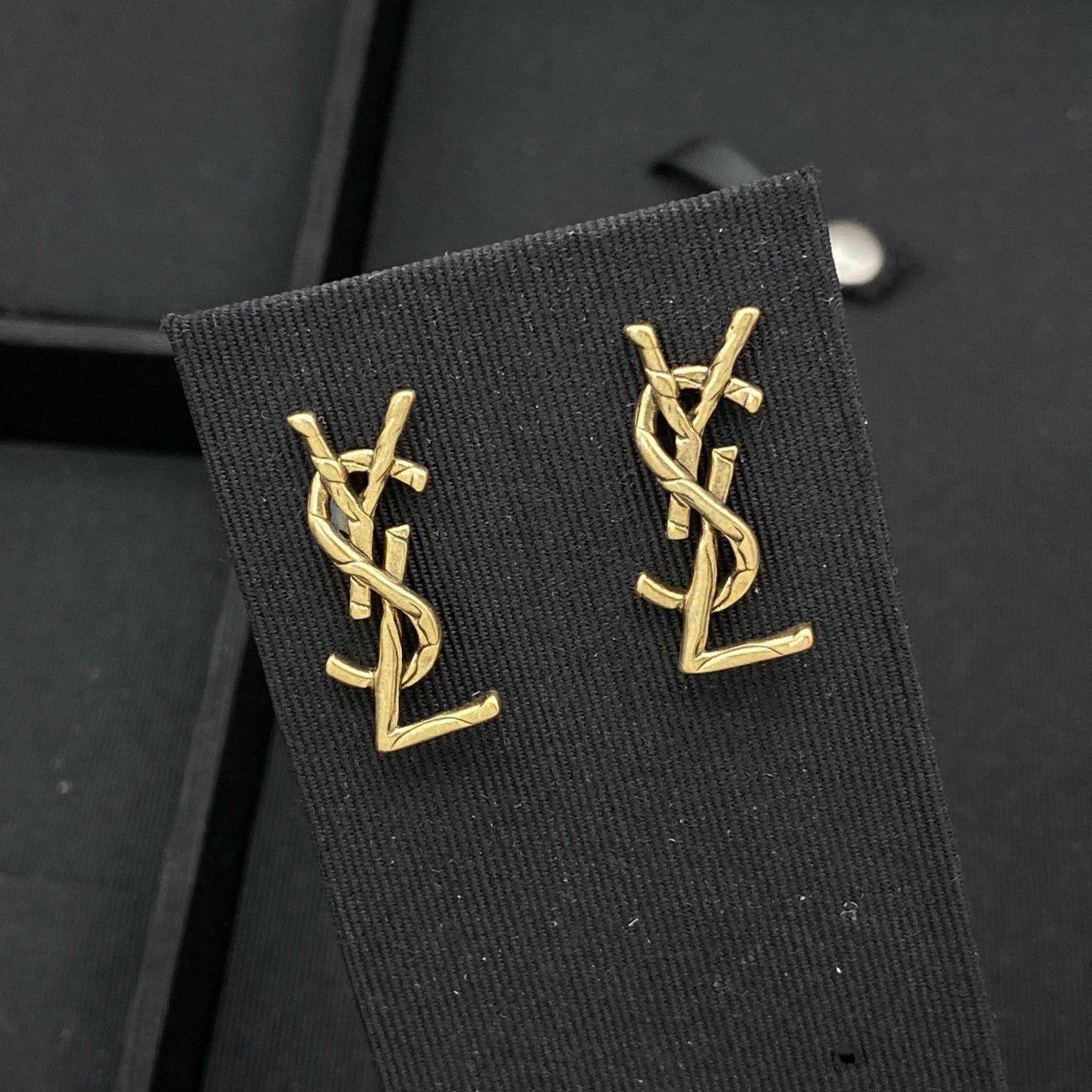 Saint Laurent Gold Tone Cassandre Logo Stud Earrings