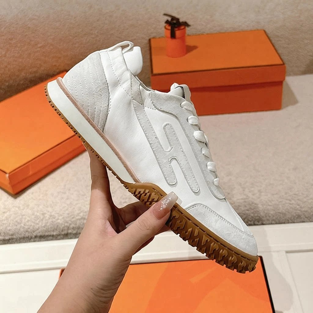 Herm&egrave;s H Series White Low-Top Sneaker with Gum Sole