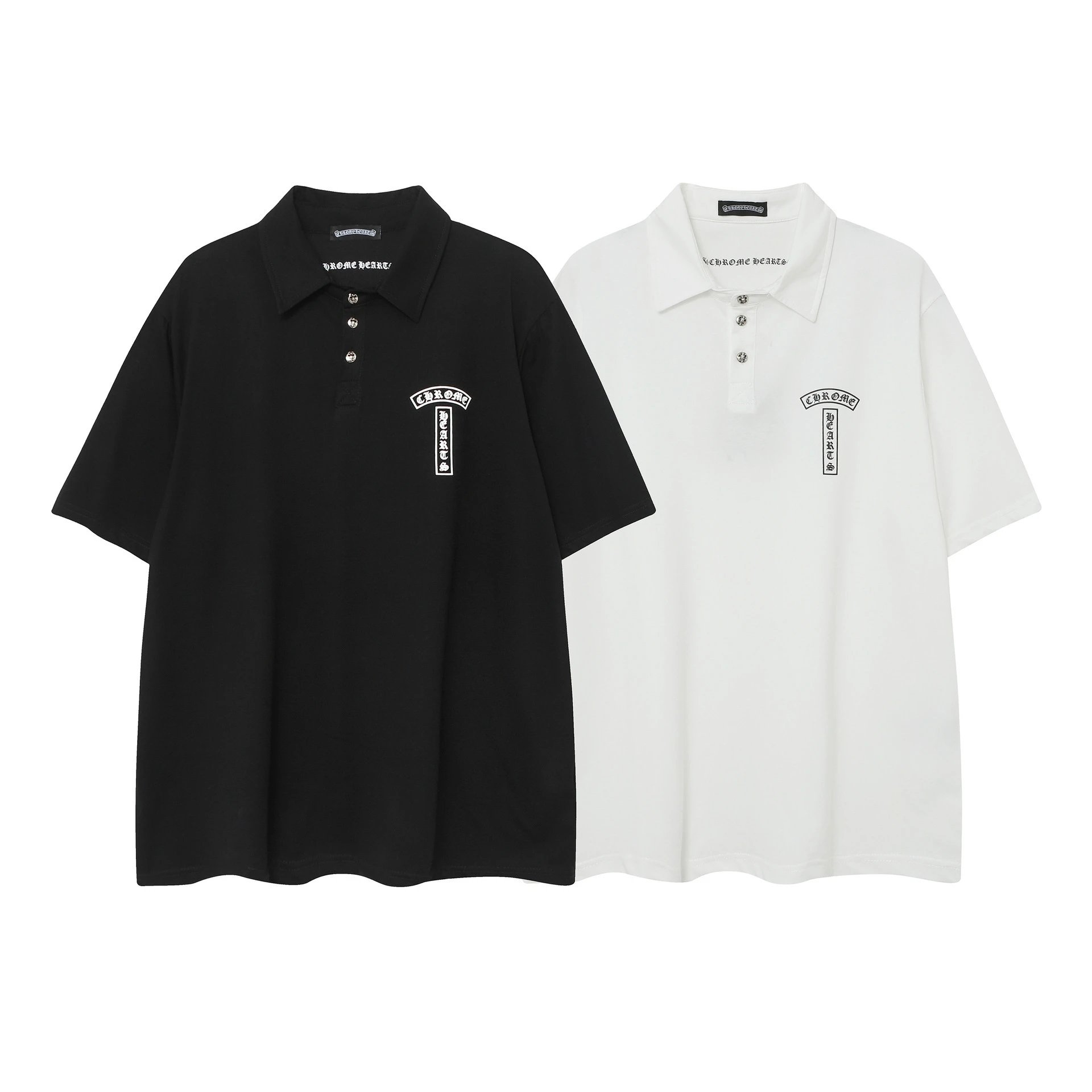 Chrome Hearts Short Sleeve Polo Shirt with Cross and Horseshoe Patches