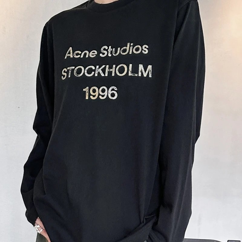 Acne Studios Black Washed Long Sleeve T-Shirt with Stockholm 1996 Graphic