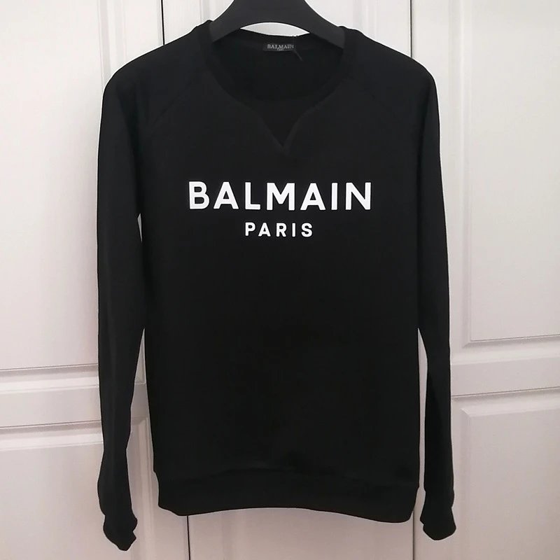 Balmain Black Crewneck Sweatshirt with Large Paris Logo Print