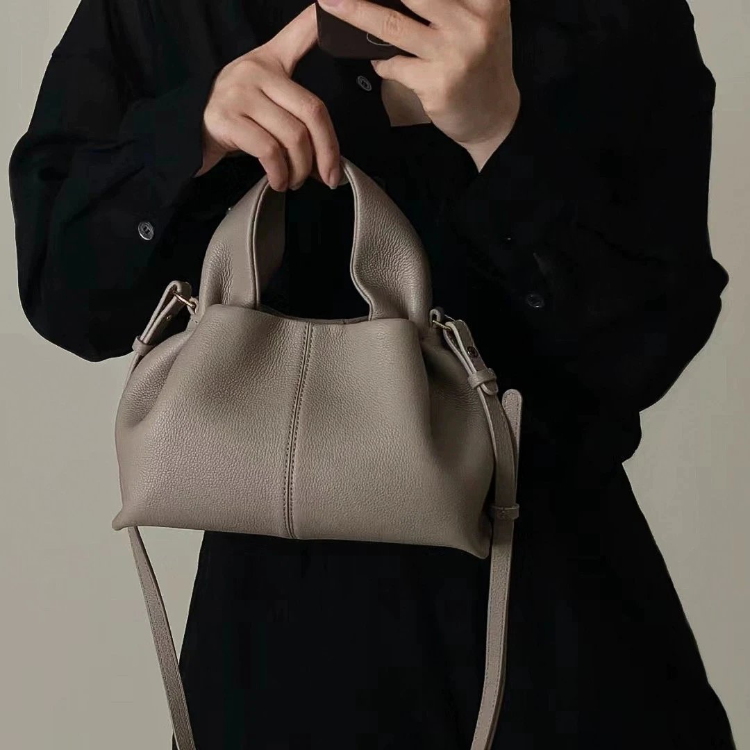 Pebbled Leather Cloud Top Handle Bag with Crossbody Strap