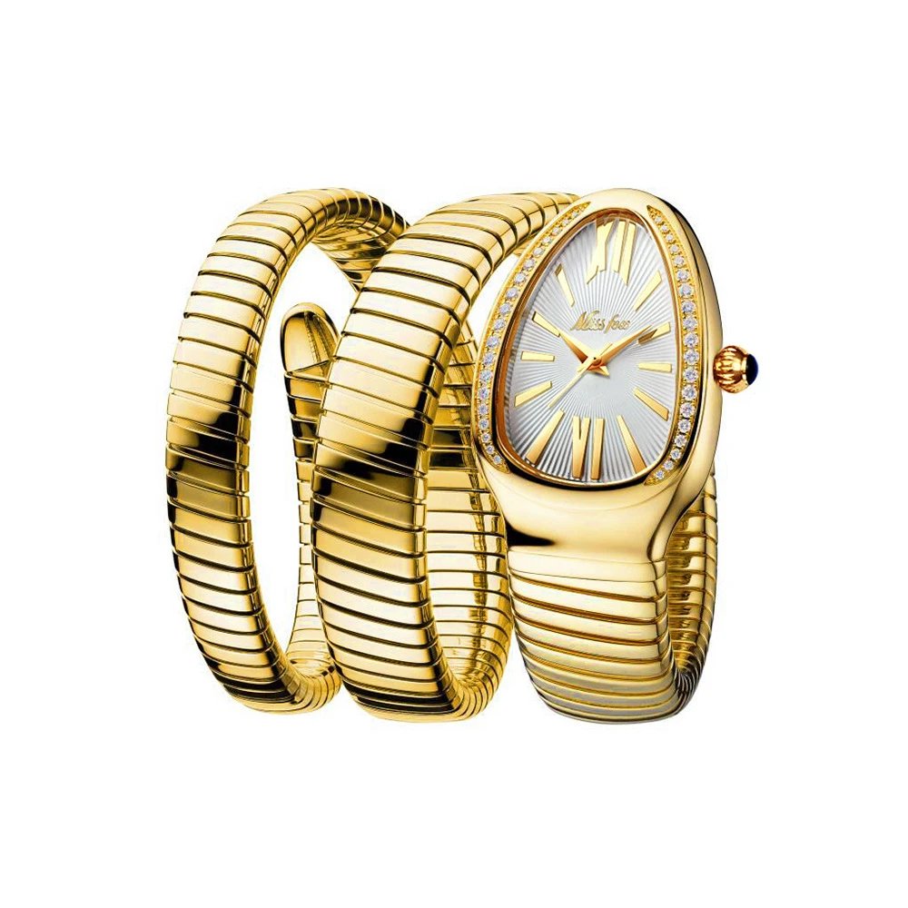 Miss Fox Serpent Coil Bangle Watch with Oval Crystal Bezel