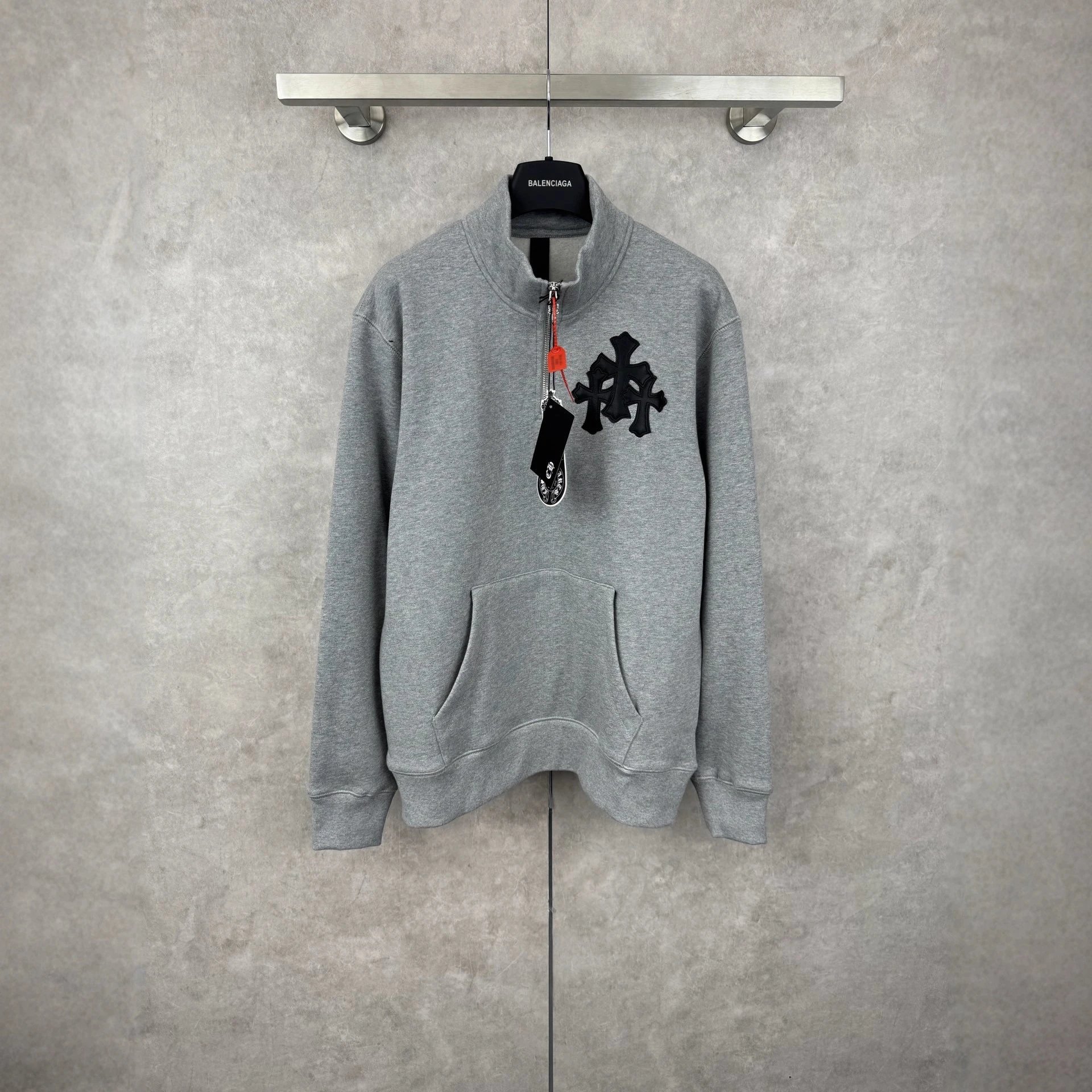 Chrome Hearts Half-Zip Sweatshirt with Black Cross Patch