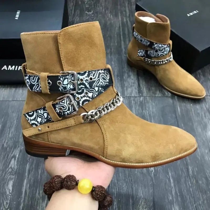 Amiri Suede Ankle Boots with Bandana Straps and Chain Hardware