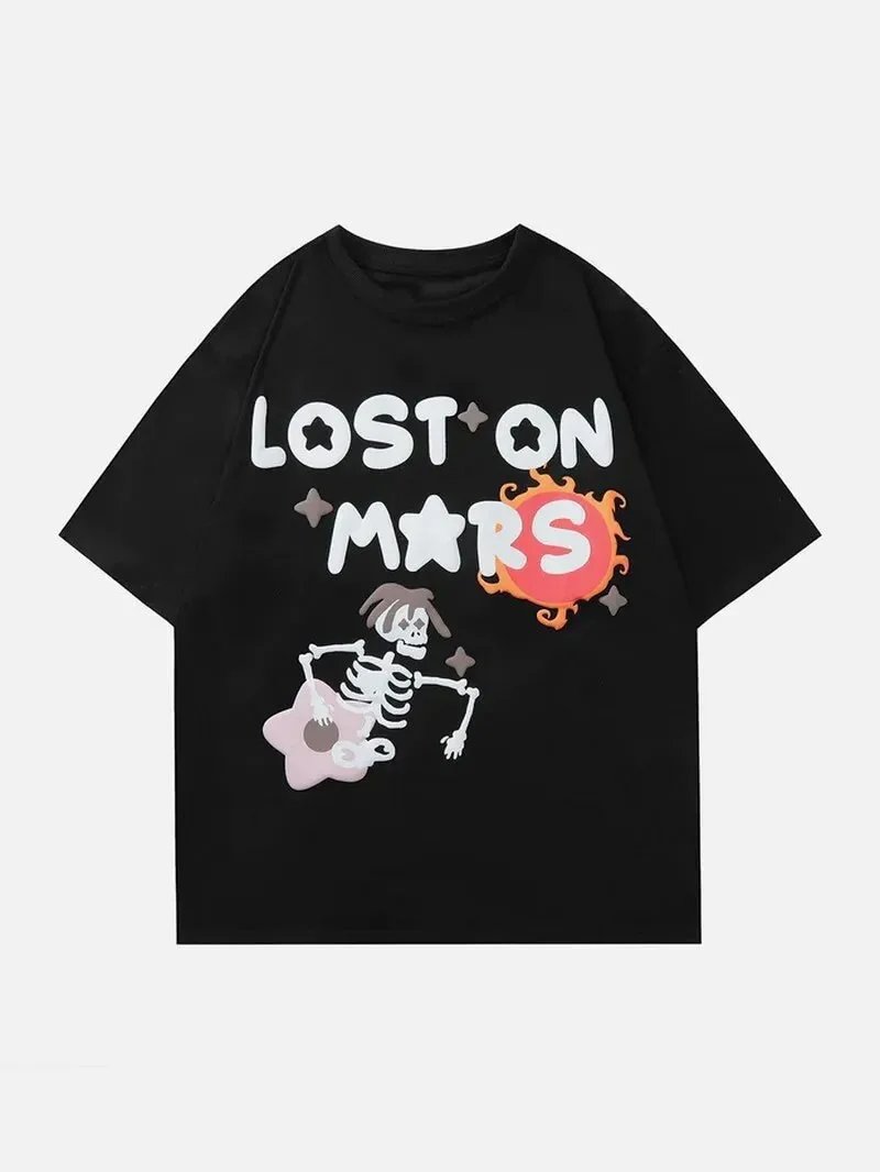 Y2K Aesthetic Skeleton Graphic Print Oversized T-Shirt
