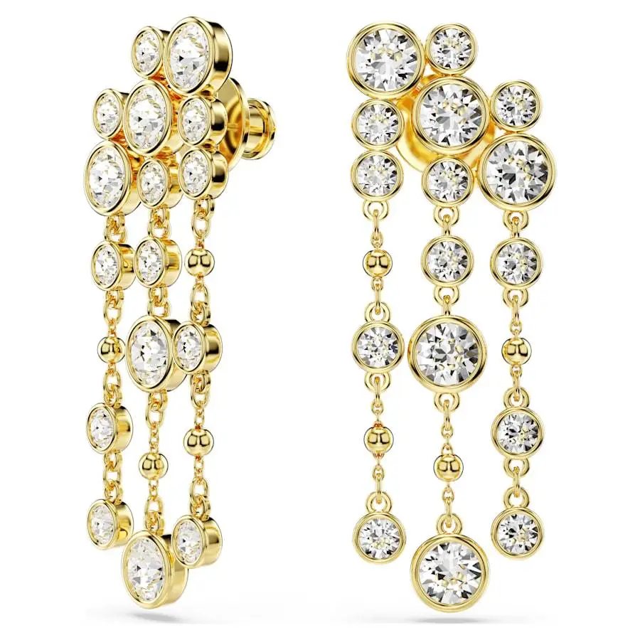 Gold Tone Crystal Bezel Set Choker Necklace and Dangling Earring Set
