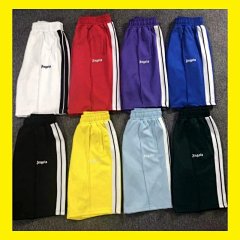 Striped rainbow ribbon shorts for couples, high street loose five quarter pants