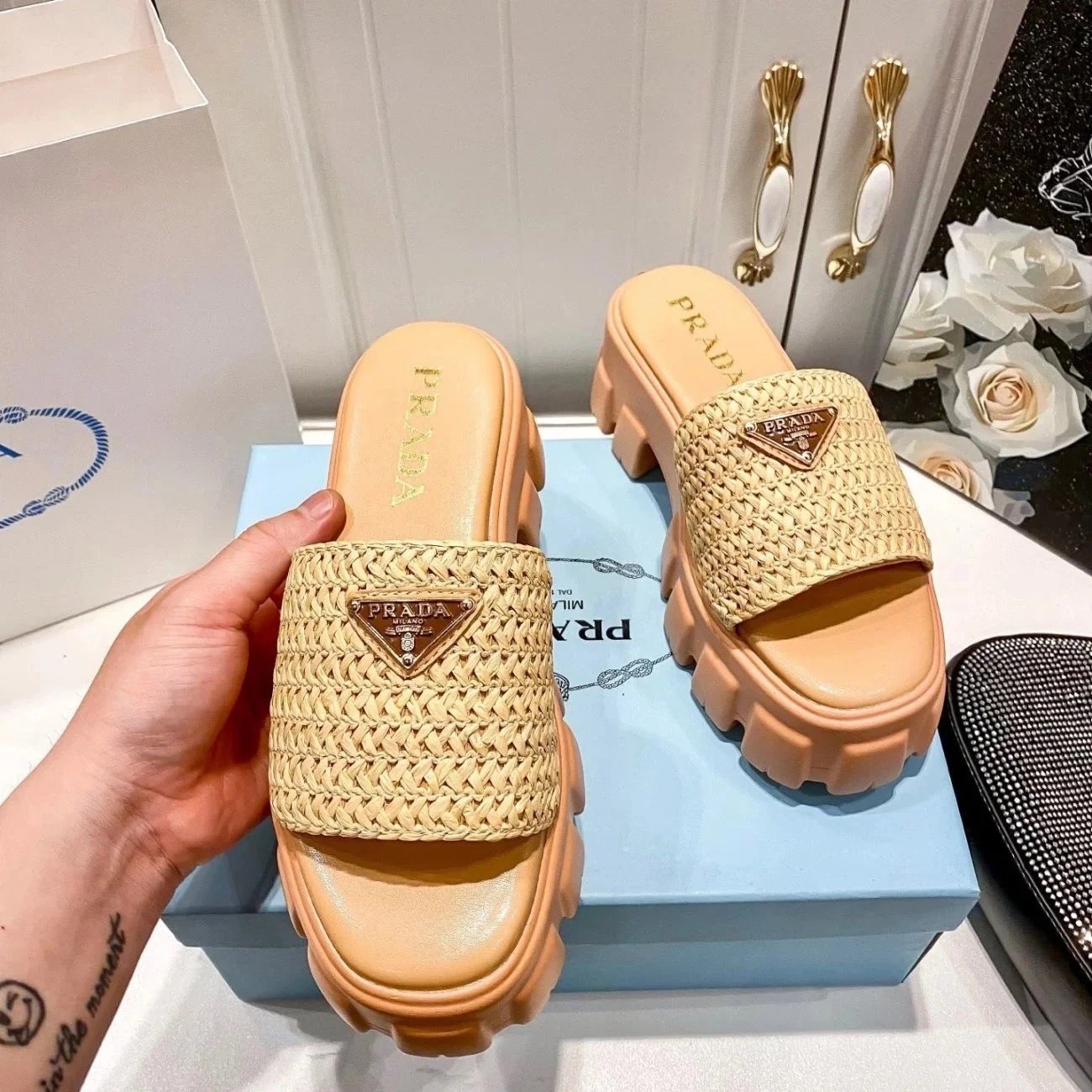 Prada Sandals Woven lug-sole slingback image 9
