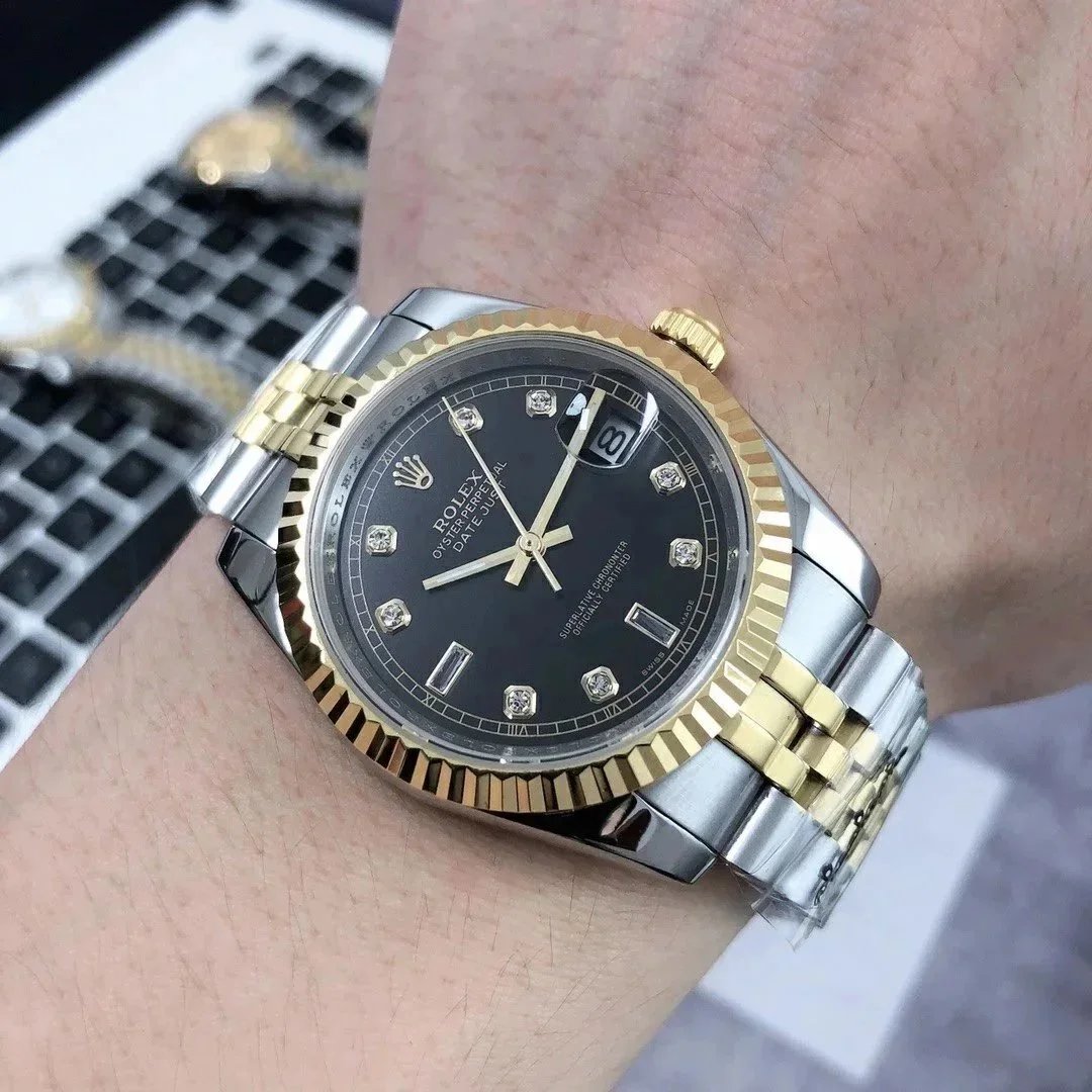 Rolex Datejust Gold Silver Two Tone Diamond Dial Watch
