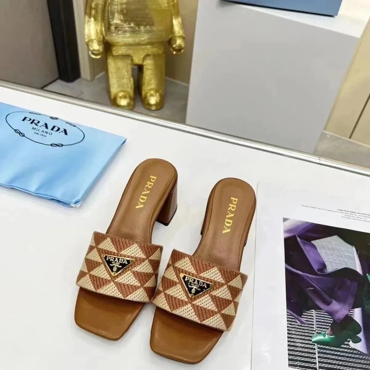 Prada Sandals Woven lug-sole slingback — p38