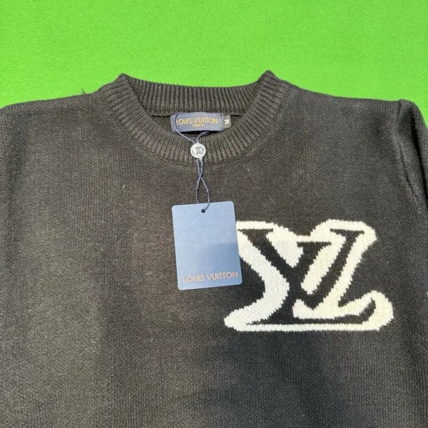 Louis Vuitton LV Monogram Knit Sweater Black with Light Blue Logo - 11