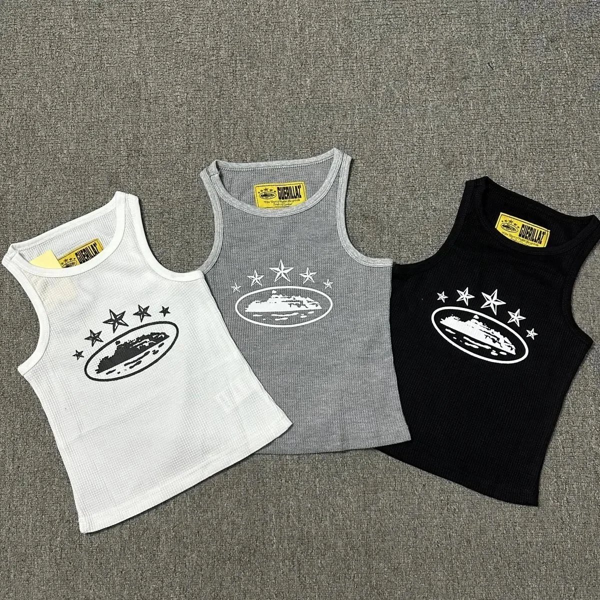 Guerillaz Ribbed Tank Top Black White Navy Gray Multi Color Graphic Casual