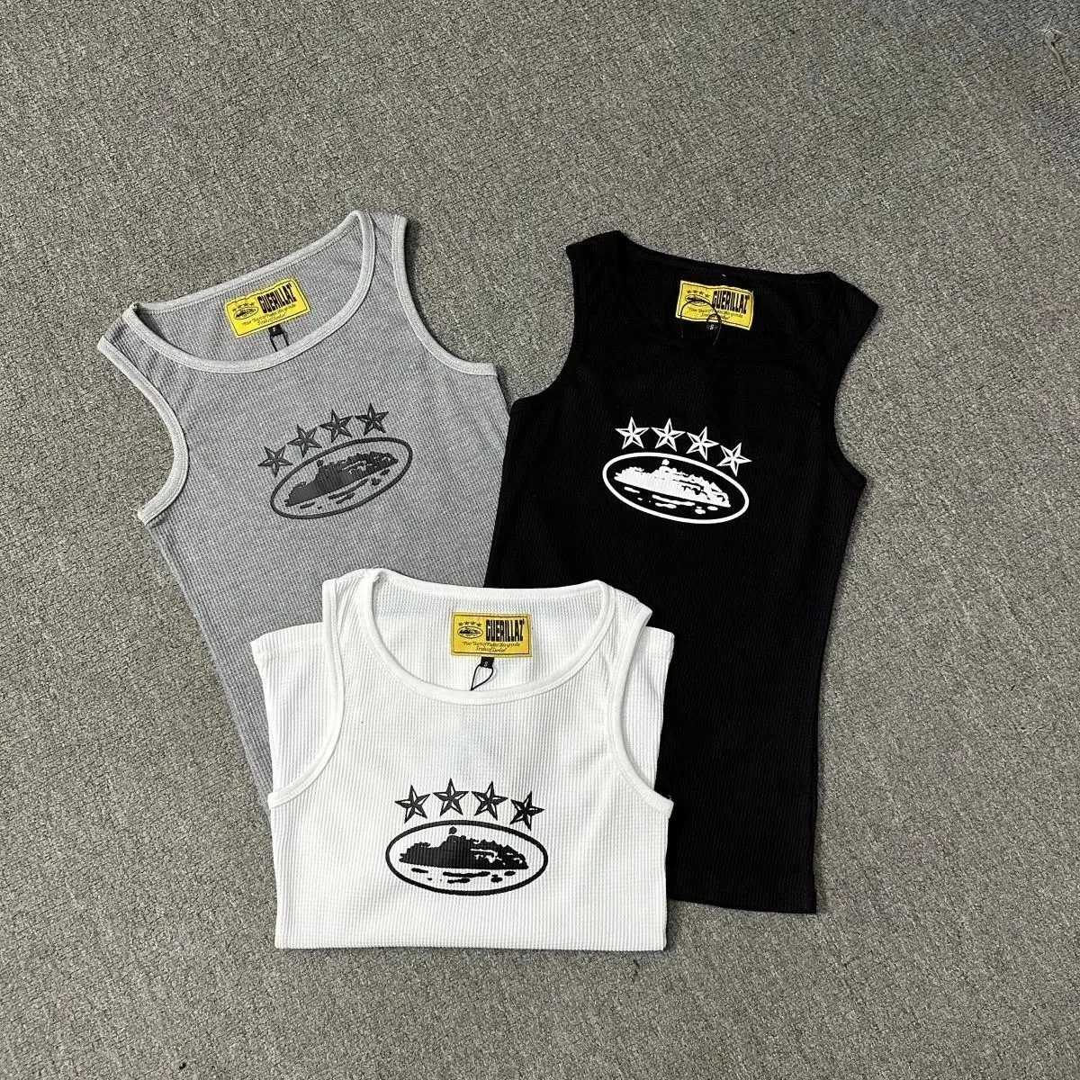 Guerillaz Ribbed Tank Top Black White Navy Gray Multi Color Graphic Casual