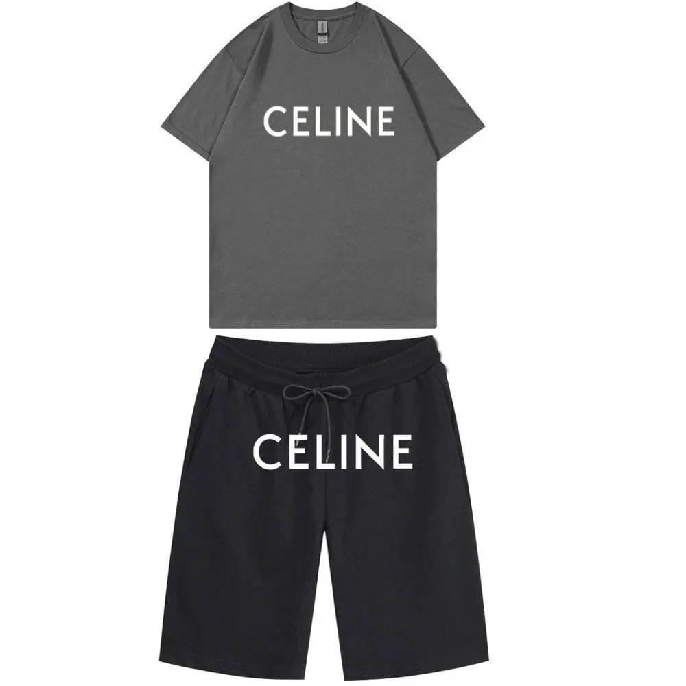 Celine Logo Print White Black Gray Navy Casual Two Piece Set