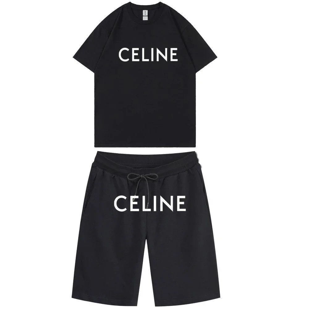 Celine Logo Print White Black Gray Navy Casual Two Piece Set