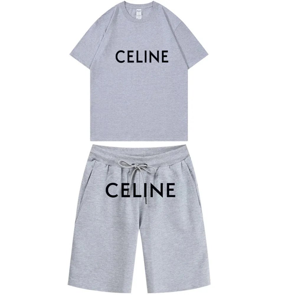 Celine Logo Print White Black Gray Navy Casual Two Piece Set