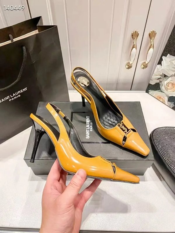 Saint Laurent Tribute Slingback Heels Mustard Yellow Stilettos product listing in Litbuy spreadsheet finds