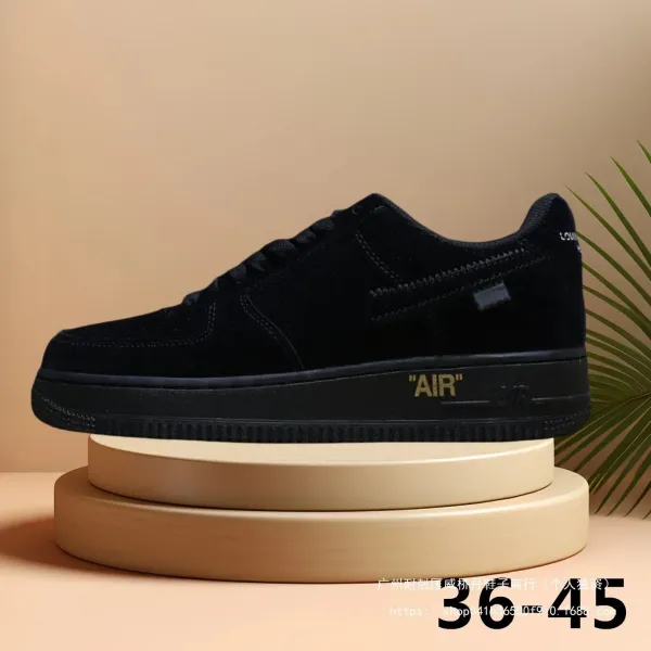 Off-White x Nike Air Force 1 Low Black Velvet Sneakers - 7