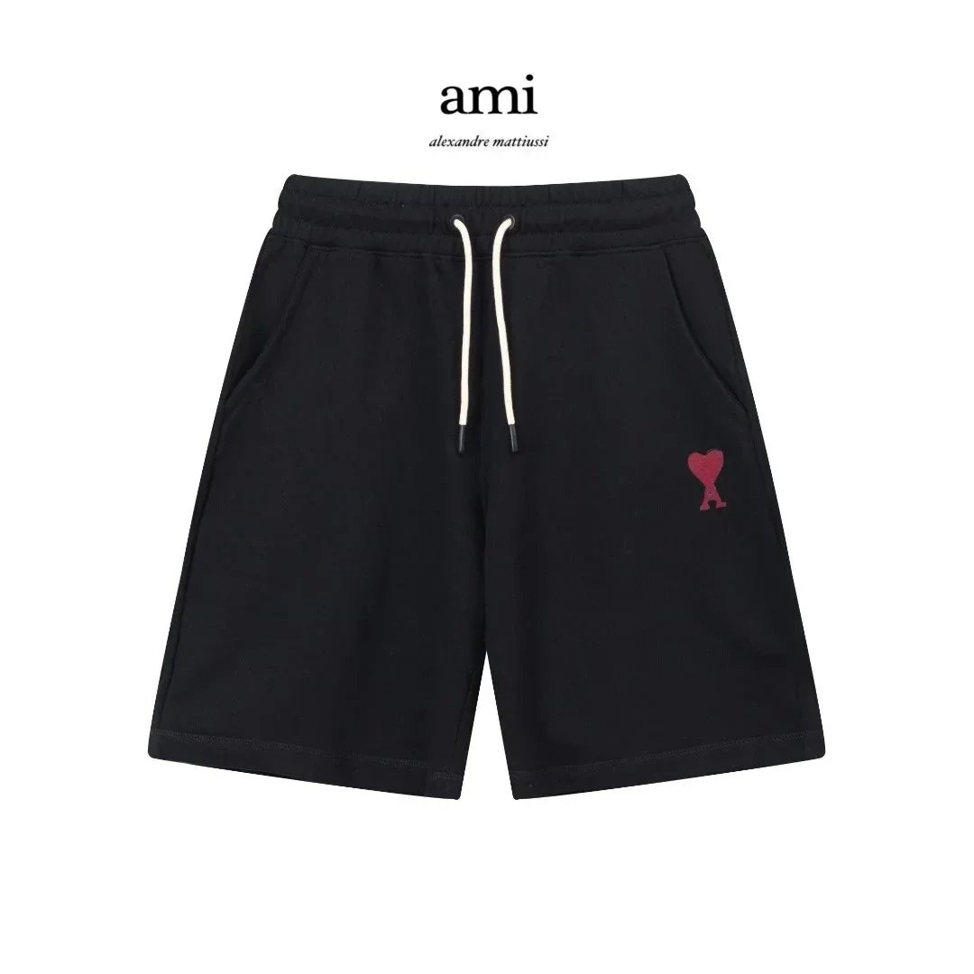 AMI Alexandre Mattiussi Ami Alexandre Mattiussi Black AM-32 Shorts with Red Heart Logo Black
