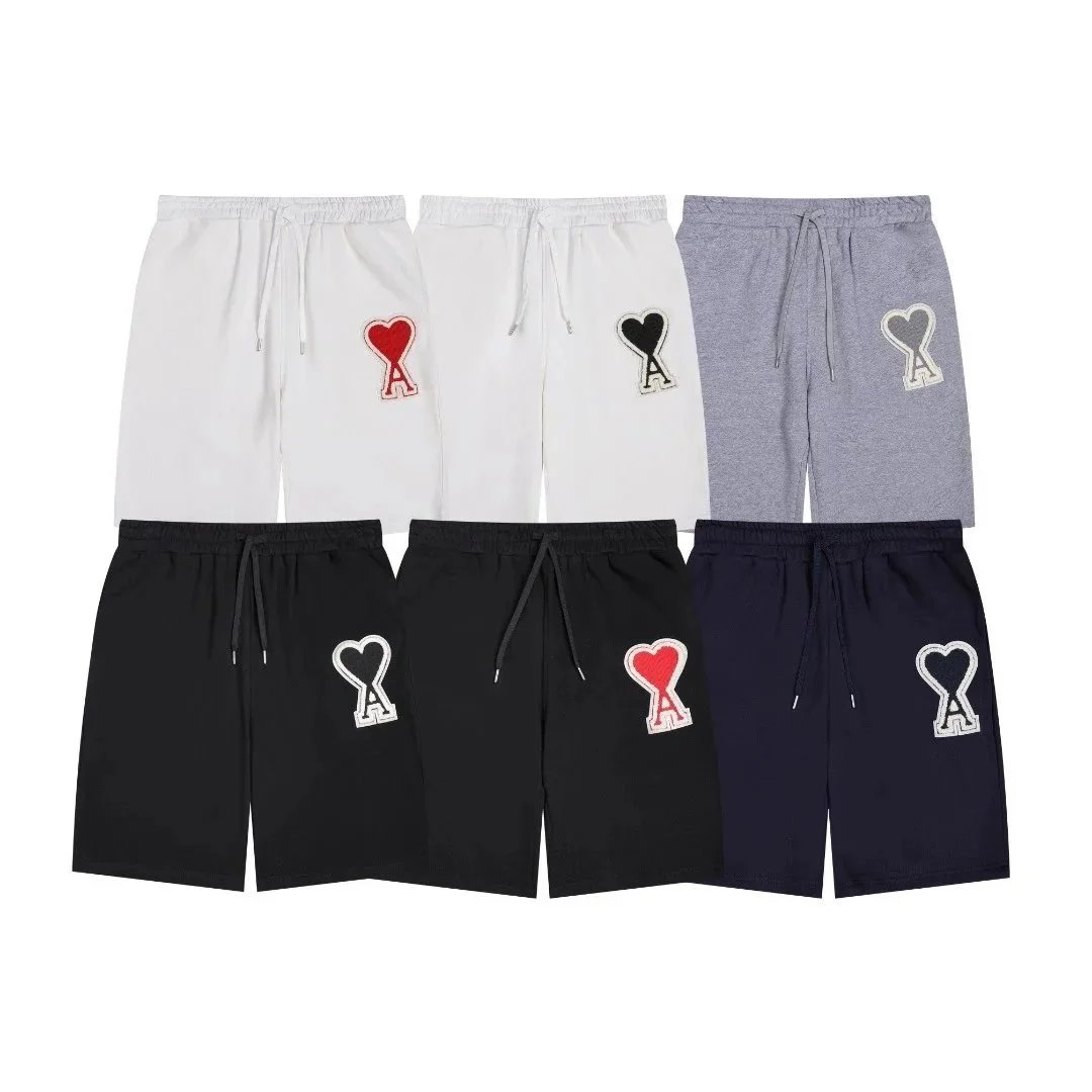 Ami Paris Heart Embroidery Pastel Gray Black White Casual Shorts