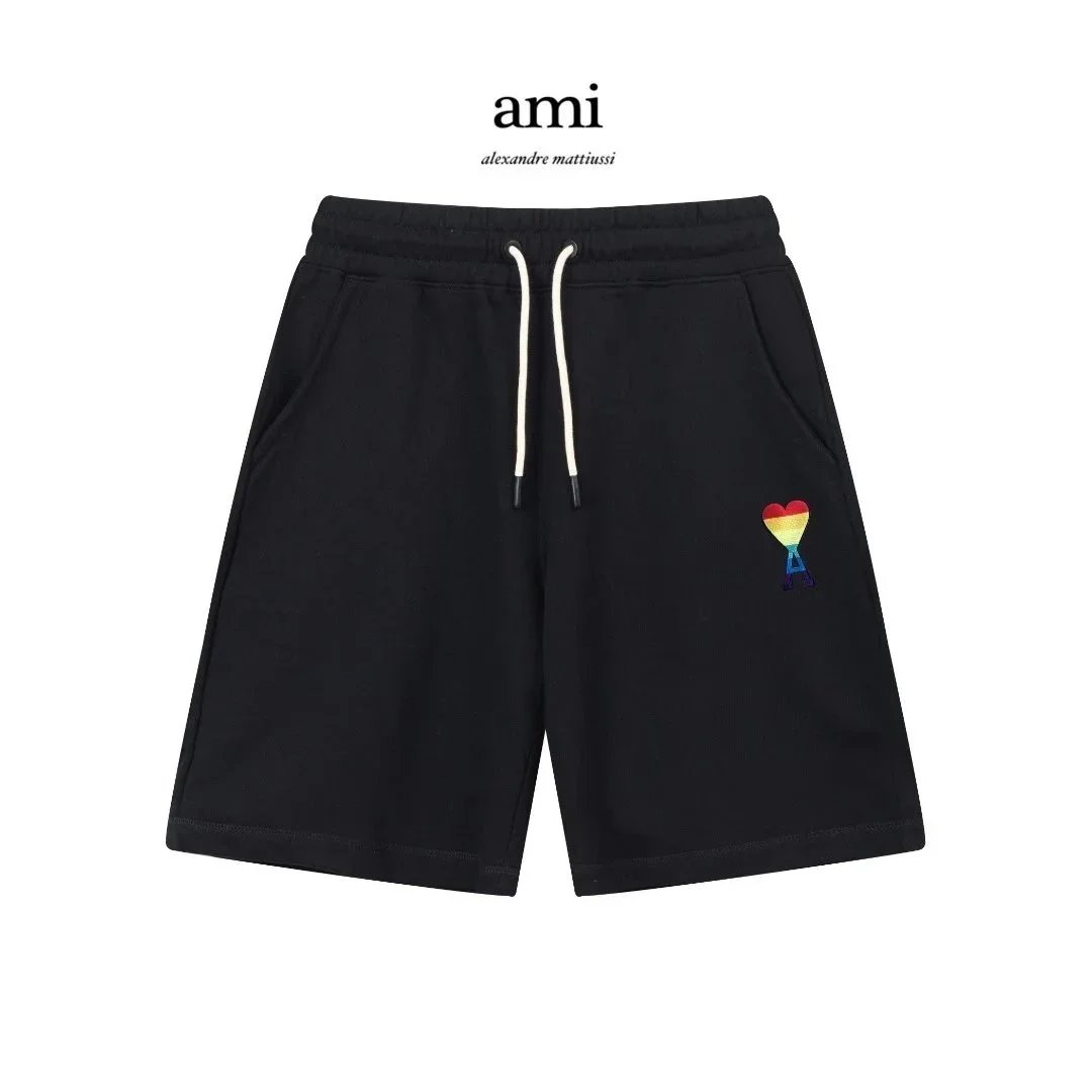 AMI Alexandre Mattiussi Ami Alexandre Mattiussi Black Shorts with Rainbow Heart Logo Black