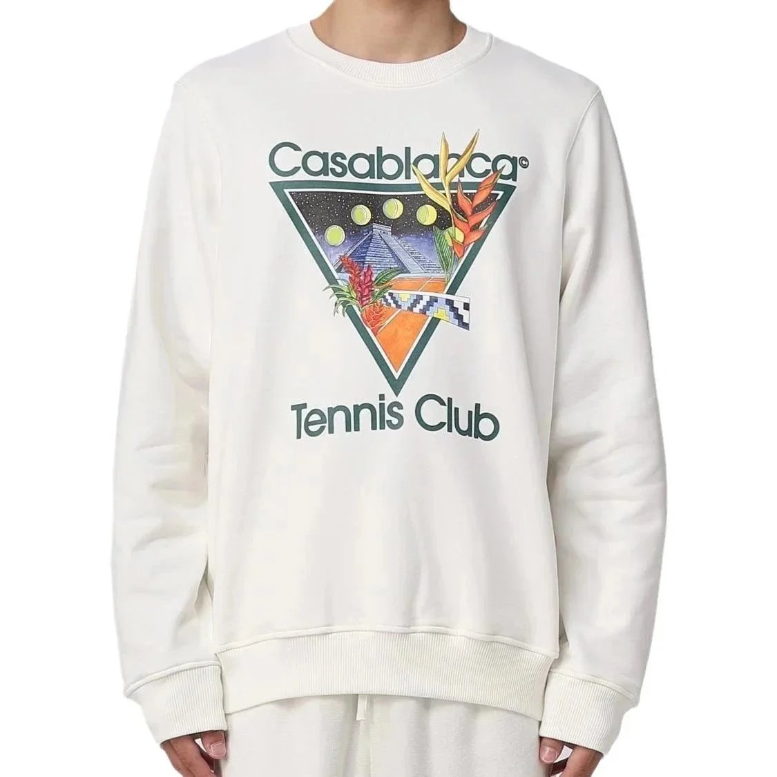 Casablanca Tennis Club White Black Graphic Print Sweatshirt