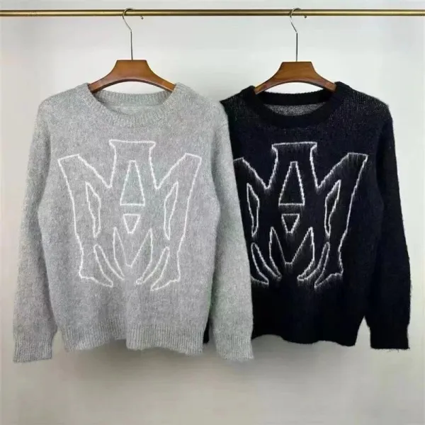 Design Mesh Knit Sweater with Numeric Print White Sweater - 8