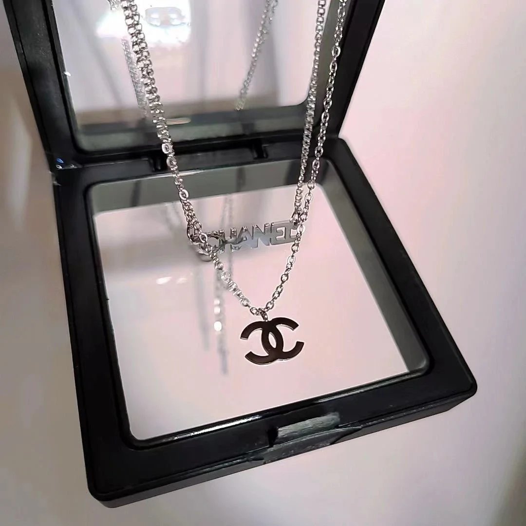 Chanel CC Logo Silver Tone Chain Necklace