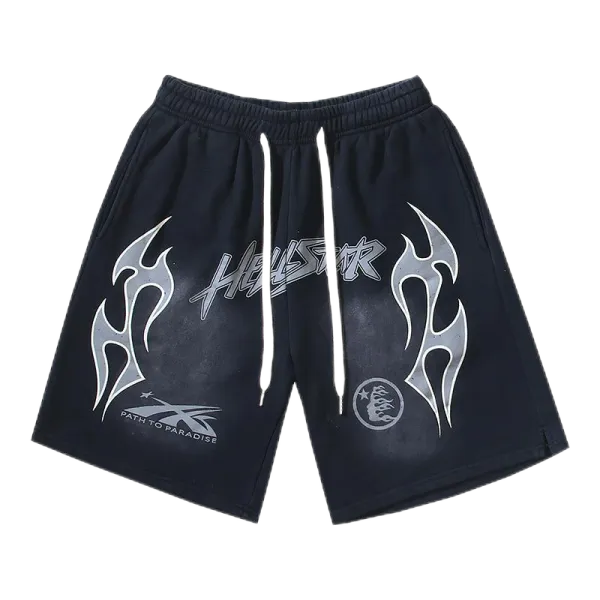 Hellstar x Path To Paradise Flame Print Sweatshorts Black - 1