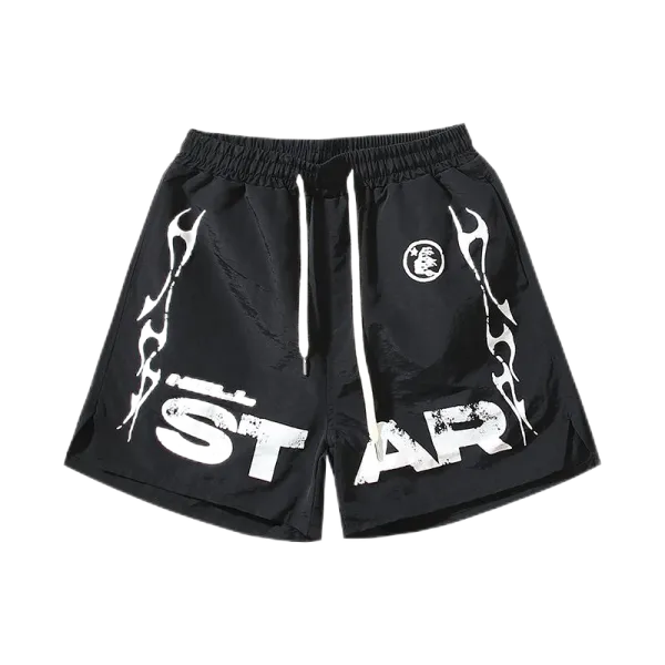 STAR Flame Print Drawstring Shorts Black - 1