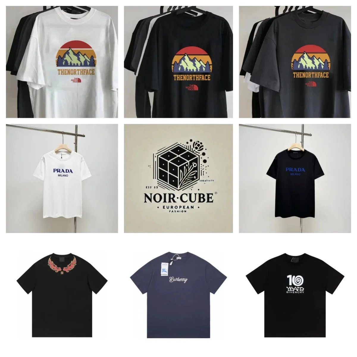 The North Face Mountain Sunset T-Shirt / Prada Milano T-Shirt / Noir Cube European Fashion T-Shirt / Burberry Script T-Shirt / Givenchy 10 Years T-Shirt - 002495