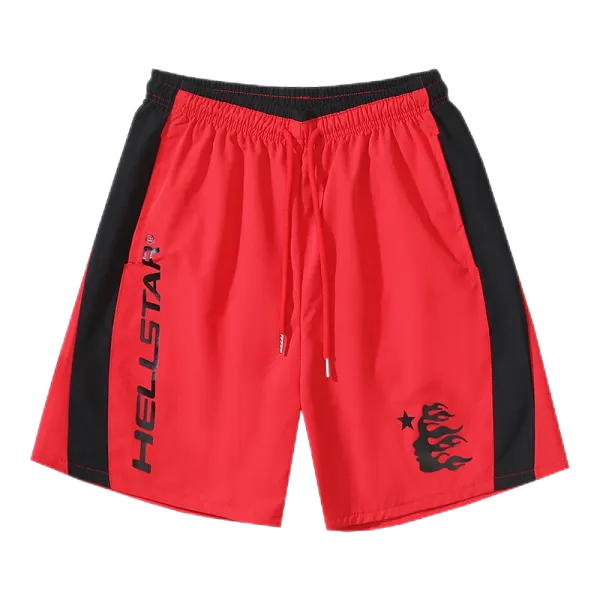 Hellstar Flame Logo Red Black Side-Stripe Shorts - 1