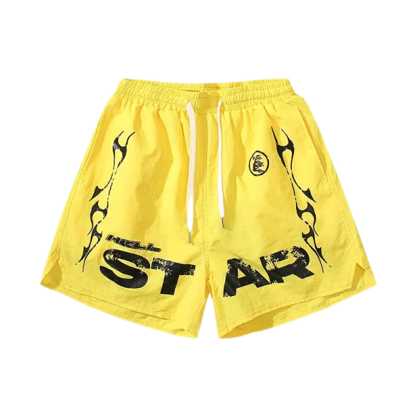 Hell Star Flame Print Yellow Shorts - 1
