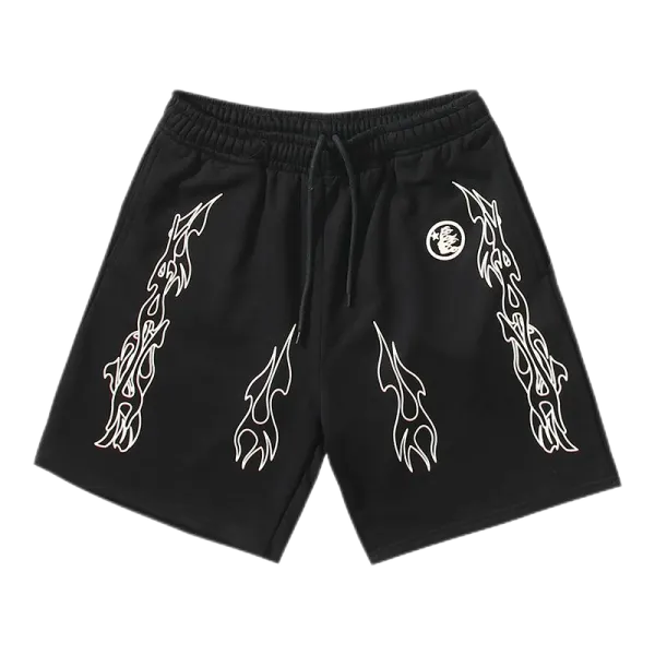 Flame-Printed Black Sweatshorts - 1