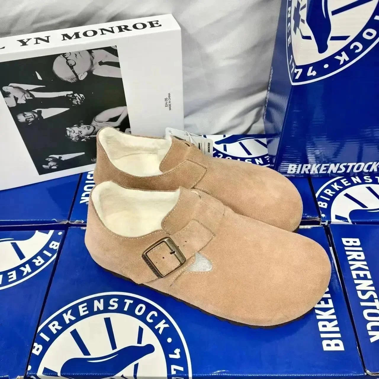 Birkenstock Birkenstock EH 35 Suede Leather Slip-On Shoes with Shearling Lining Brown