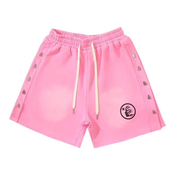 Philipp Plein x Unknown Brand Pink Studded Shorts with Flame Logo - 1