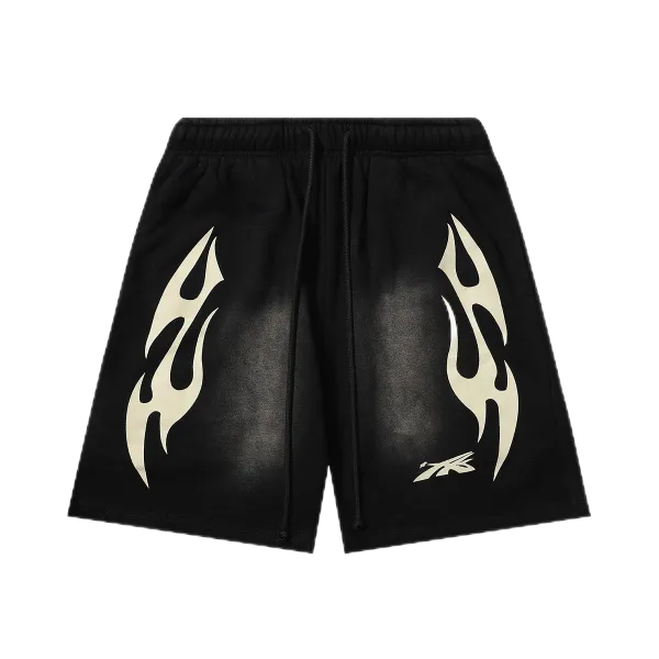 Design Flame Print Drawstring Shorts Black - 1