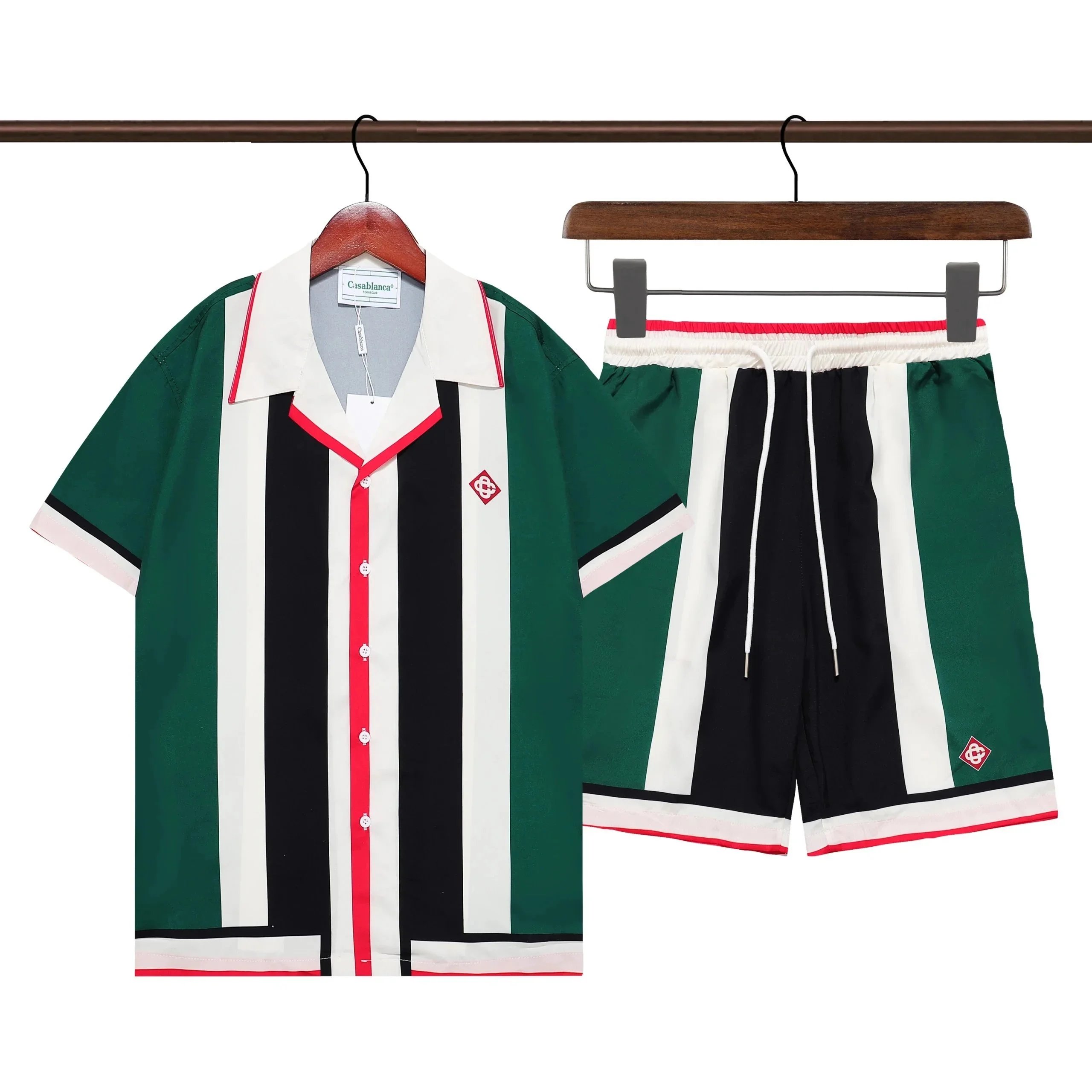 Casablanca Striped Co-ord Set in Green/Black/White Green
