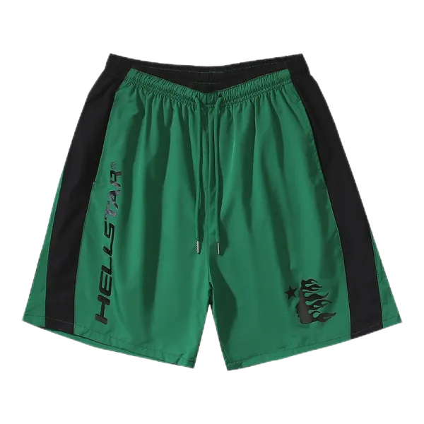 Hellstar Flame Logo Green Black Panel Shorts - 1