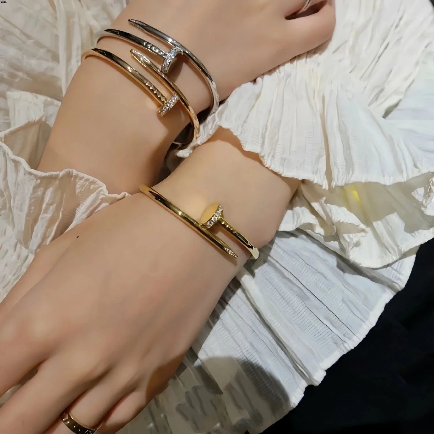 Cartier Juste Un Clou Gold Silver Rose Gold Paved Diamond Bangle