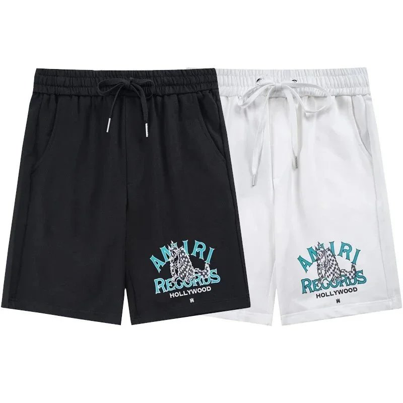 Amiri Records White Black Embroidered Logo Drawstring Shorts