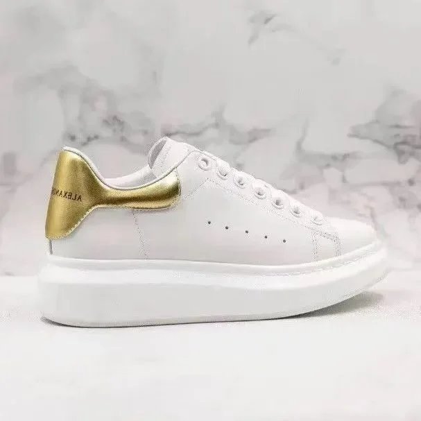 Alexander McQueen Alexander McQueen White & Gold Leather Sneakers White