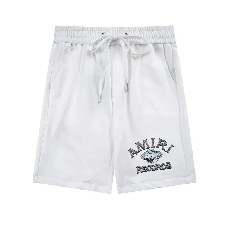 Amiri Records White Black Embroidered Logo Drawstring Shorts