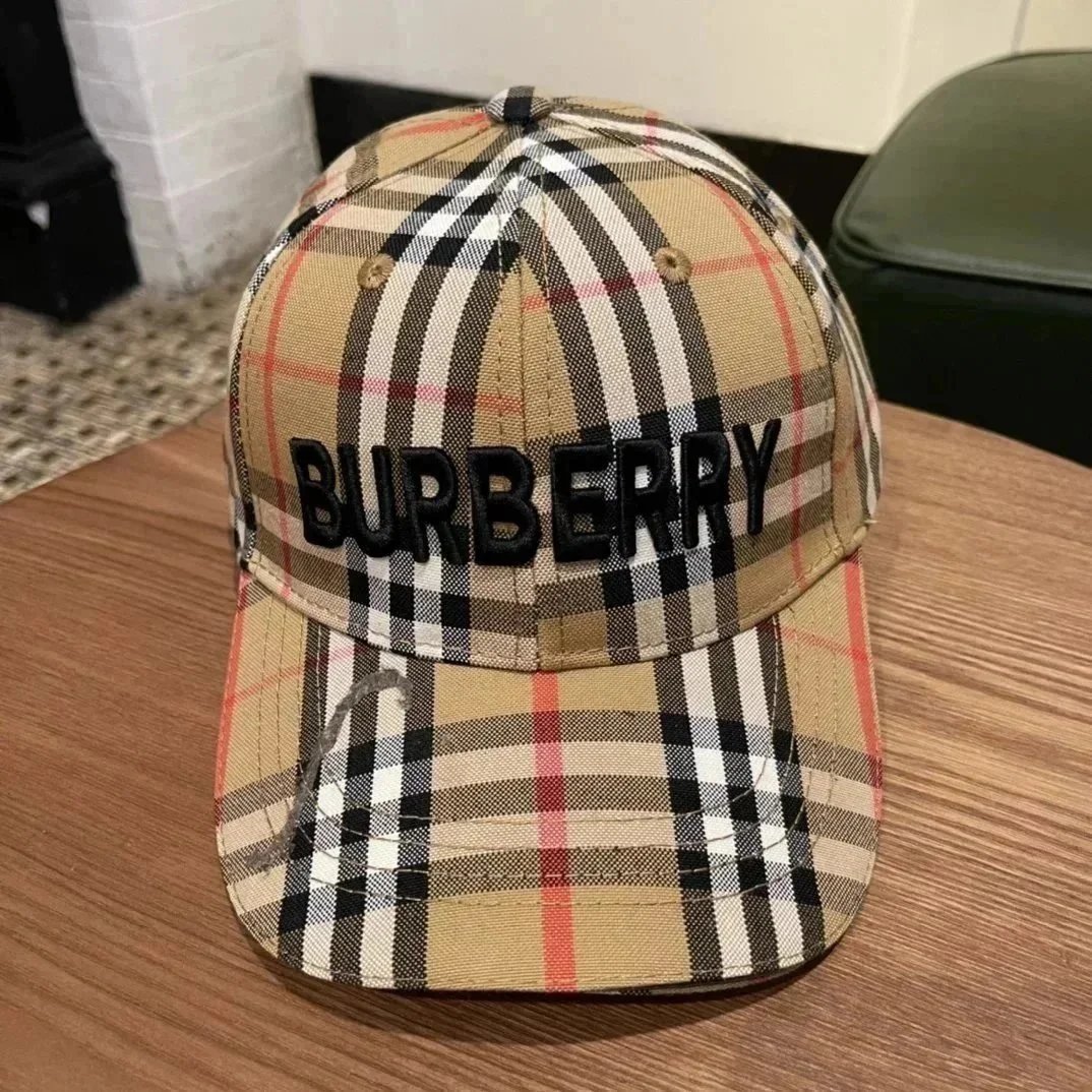 Burberry Check Beige Red Black Plaid Baseball Cap